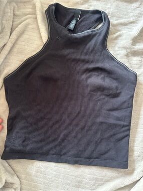 SKIMS Black Ribbed High-Neck Crop Tank